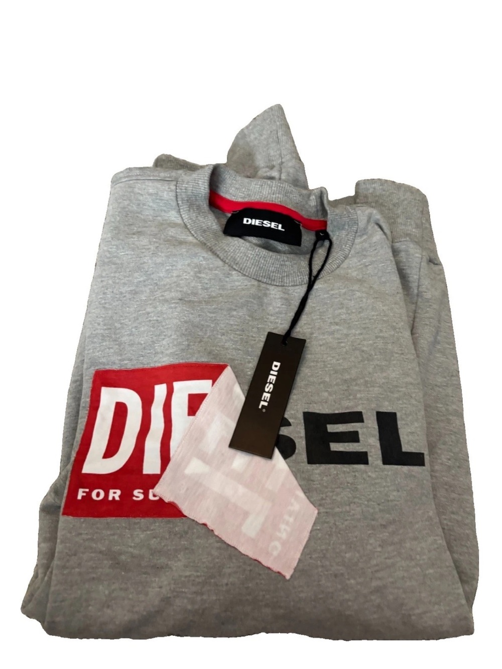 Diesel Gray Long Sleeve Sweatshirt with Red Logo Block